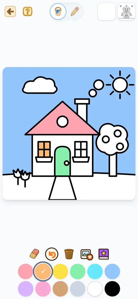 Capture du jeu Dessin : une maison à colorier et une palette de couleurs
