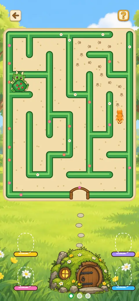 Capture du jeu Labyrinthe : le renard dans les allées d’un jardin vu de dessus