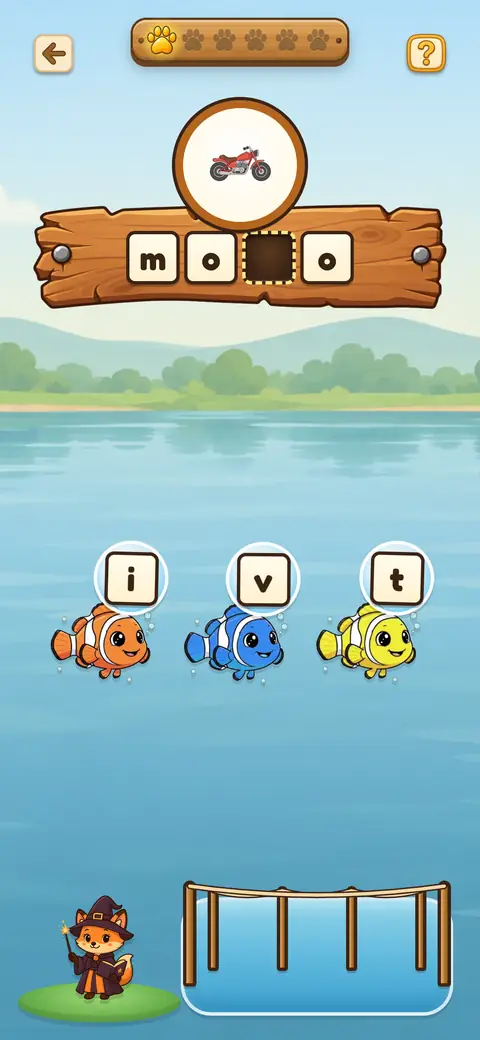 Capture du jeu Le Mot Mystère : un mot incomplet sur une pancarte au bord de la rivière