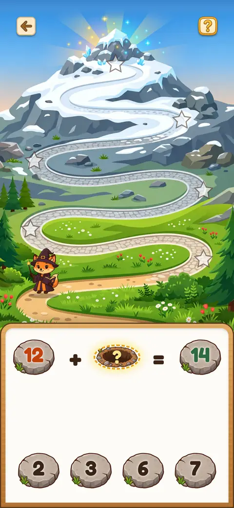 Capture du jeu Les Compléments : une addition à trou au pied de la montagne